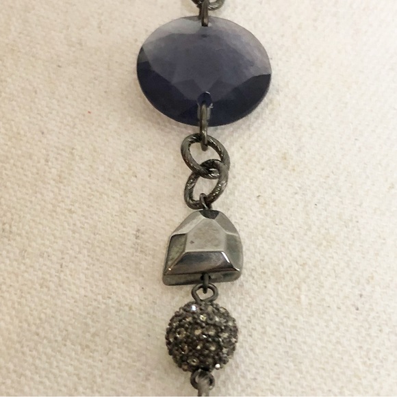 LIA SOPHIA Gun Metal Tone Chain Purple Jeweled Long Necklace - Picture 10 of 16